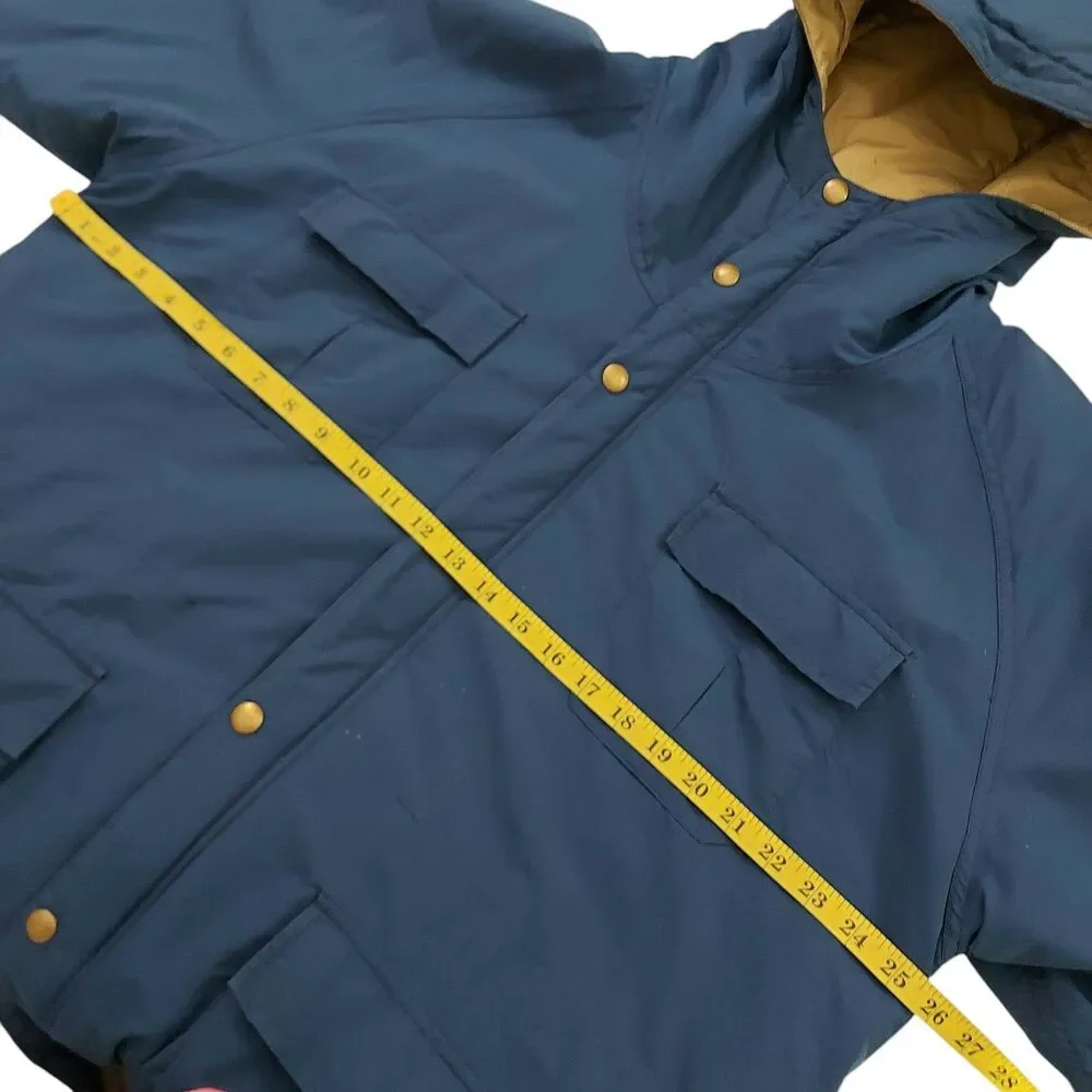 Vintage Woolrich Jacket Large Blue Hooded Full Zip Snap Insulated Nylon Outdoor